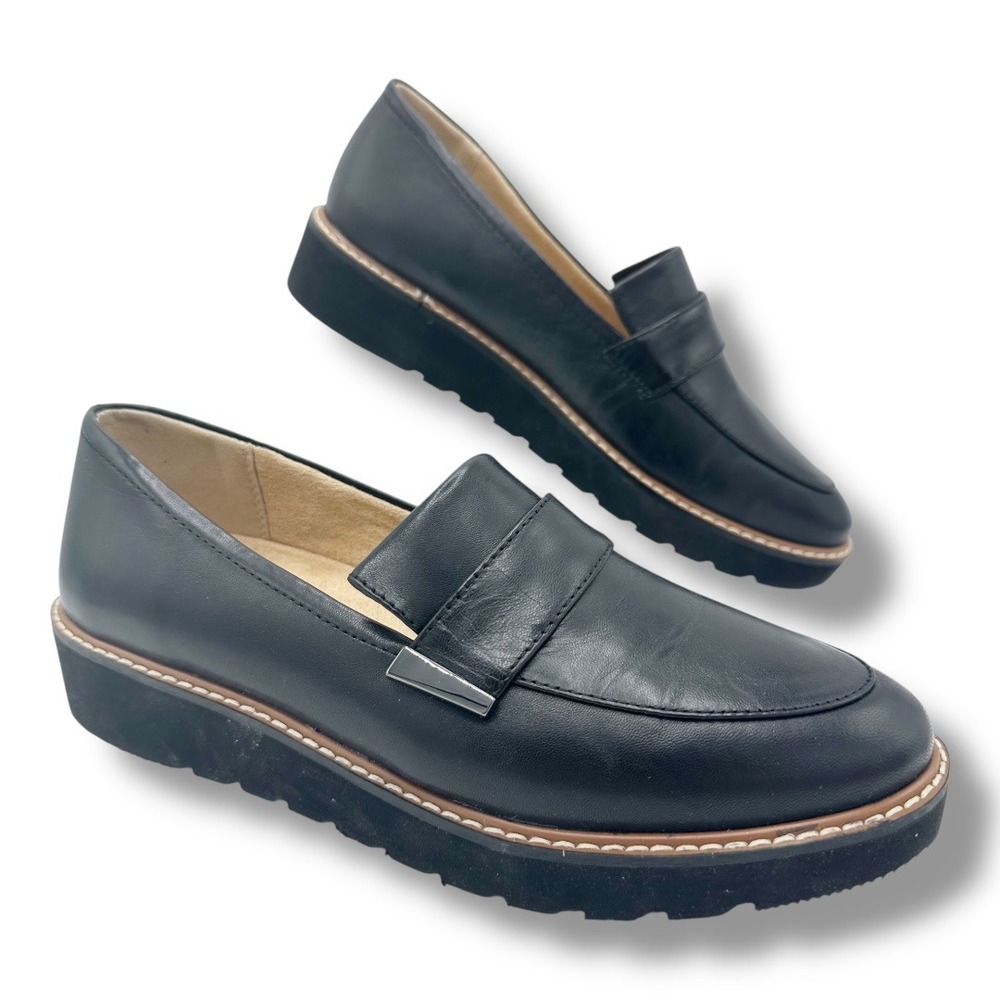 Naturalizer Adiline Black Leather Platform Loafer Shoes Women's 7.5M